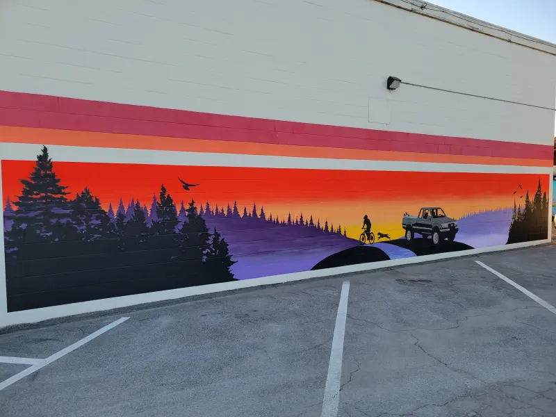 Sunset mural on the shop wall